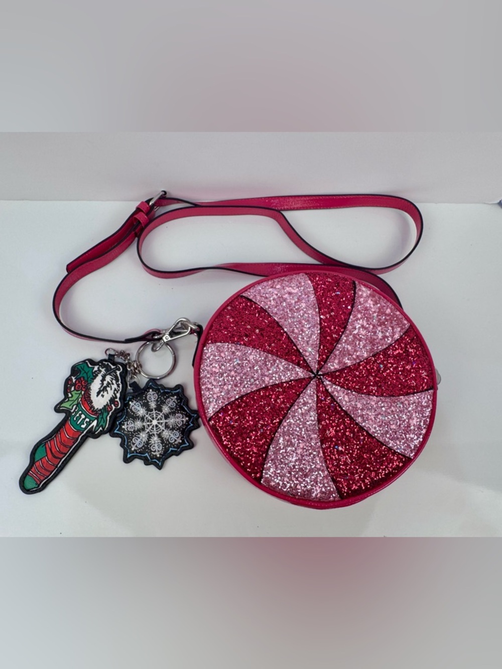 Betsey Johnson Women's Kitsch Peppermint Swirl Crossbody W Christmas Charms NWOT